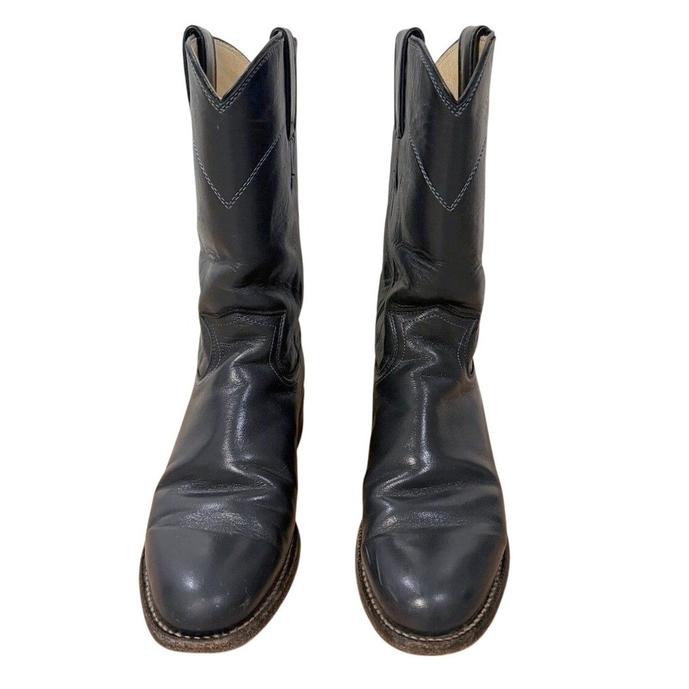 VTG Justin L3057β Navy Leather Roper Boots Womens 6A Narrow Western Cowboy Rodeo